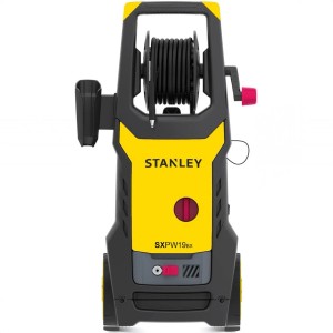 Żółto-czarna myjka ciśnieniowa Stanley z bębnem na wąż.