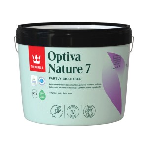 Wiadro farby do wnętrz Tikkurila Optiva Nature 7, jasnozielona, do ścian i sufitów.