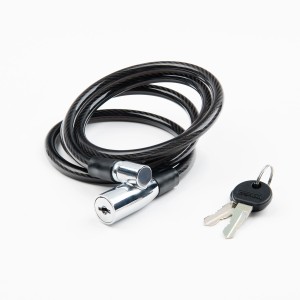 Czarna linka rowerowa t.b.t. z kluczami.