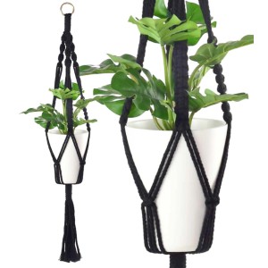 Czarny kwietnik wiszący z makramy z doniczką na rośliny domowe, Kategoria: Doniczki wiszące.