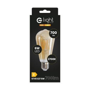Żarówka LED E27 w stylu vintage, 6W, ciepła biel, do nastrojowego oświetlenia.