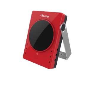 Czerwone akcesorium do grilla t.b.t. z wyświetlaczem i podstawką.