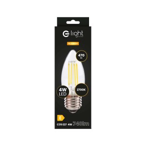 Żarówka LED E27 w pudełku, 4W, 2700K, kształt świecy, filament
