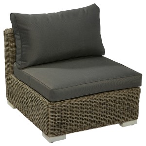 Fotel modułowy Stratford Nature Dark bez podłokietników, polirattan, szare poduszki. Meble ogrodowe lounge.