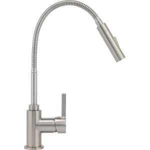 Bateria jednouchwytowa t.b.t. w kolorze stali nierdzewnej z elastyczną wylewką.