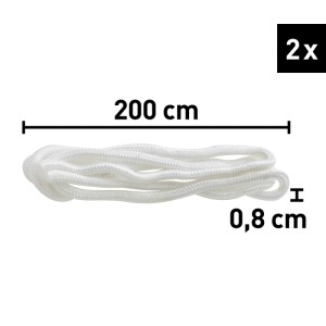 Dwa białe sznury (każdy o długości 200 cm, grubości 0,8 cm) do foteli wiszących.