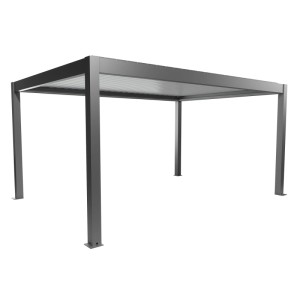 Biohort Pergola 5 x 3,5 m w kolorze kwarcowej bieli, nowoczesne zadaszenie tarasu z lamelowym dachem.