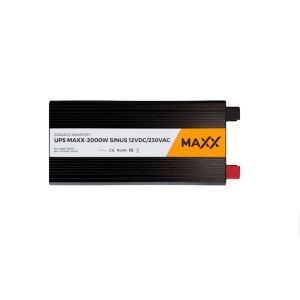 Czarny falownik t.b.t. do fotowoltaiki z żółtym paskiem i napisem MAXX.