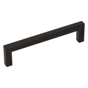 Czarny, kwadratowy uchwyt meblowy t.b.t. do szafek i szuflad.