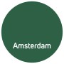 Ciemnozielone koło z napisem Amsterdam w kolorze białym. Farba do efektów.