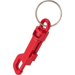 Czerwony karabińczyk z kółkiem na klucze do transportu i nie tylko.