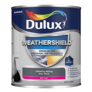 Ciemnoszara emalia Dulux Weathershield do drewna, metalu i PCV, 0,7L.