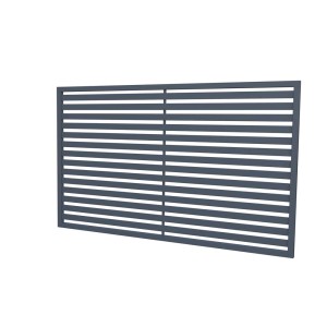 Szary metalowy panel ogrodzeniowy t.b.t. z poziomymi listwami do ogrodu.