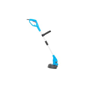 Elektryczna podkaszarka t.b.t. w kolorze niebiesko-czarnym.