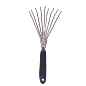Grabie wachlarzowe ręczne LUX Comfort z 9 zębami ze stali nierdzewnej i ergonomicznym uchwytem do prac ogrodowych.