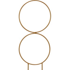 Złoty metalowy pręt do roślin Form 1 z dwoma okręgami, wysokość 34 cm.
