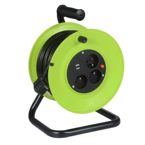 Germina Przedłużacz bębnowy 3-gniazdowy 2P+Z + 2xUSB 20 m zielono-czarny