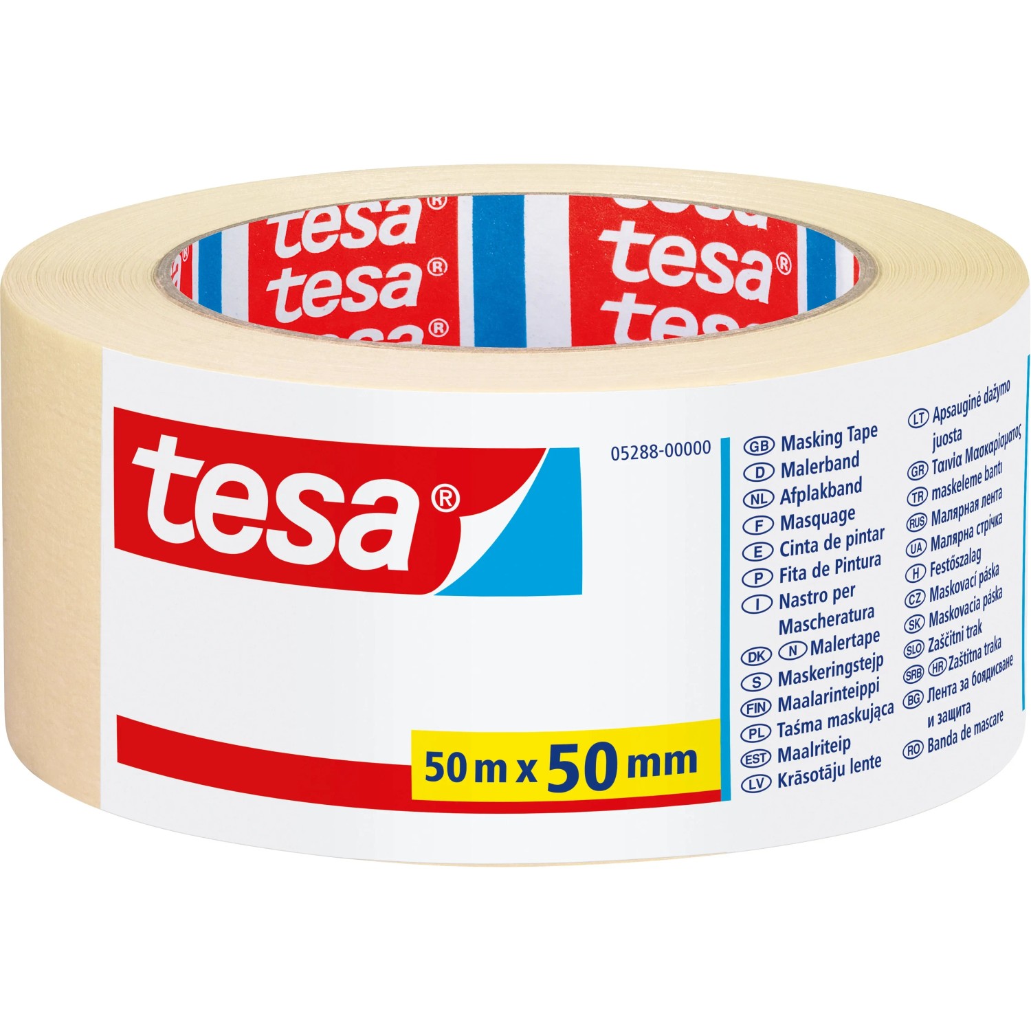 Tesa Taśma malarska Economy, rolka 50 mm x 50 m, jasno-beżowa, do maskowania i oznaczania.