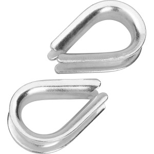 Dwie kausze ocynkowane, 14 mm, do wzmacniania lin stalowych i tekstylnych.
