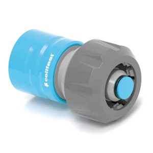 Złączka wodna t.b.t. z niebieskiego i szarego tworzywa.