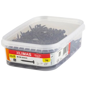 Czarne wkręty do płyt gipsowo-kartonowych (1 kg) w przezroczystym pojemniku. Akcesoria do płyt gipsowych.