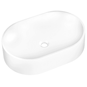 Owalna, biała umywalka nablatowa t.b.t. do nowoczesnych łazienek.