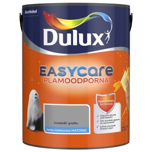 Wiadro z farbą Dulux EasyCare w kolorze grafitowym, farba lateksowa, do ścian. Kolorowe farby do ścian.