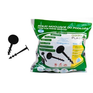 Czarne kołki mocujące do gruntu, do folii i włókniny, 100 sztuk.