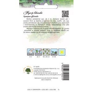 Opakowanie nasion hyzopu lekarskiego (Hyssopus officinalis). Idealne do ogrodu ziołowego i kuchni.