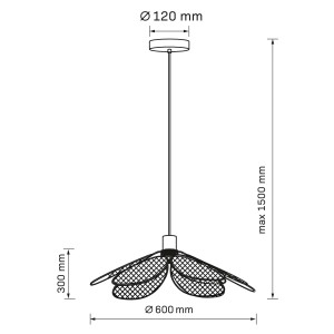 Rysunek techniczny lampy wiszącej t.b.t. z wymiarami.