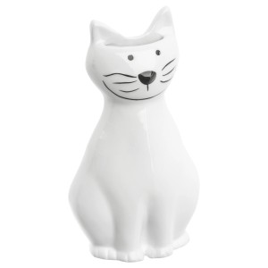 Biała ceramiczna figurka kota z czarną twarzą, idealna jako dekoracja.