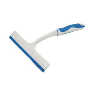 Ściągaczka t.b.t. do pielęgnacji samochodu z niebiesko-białą rączką.