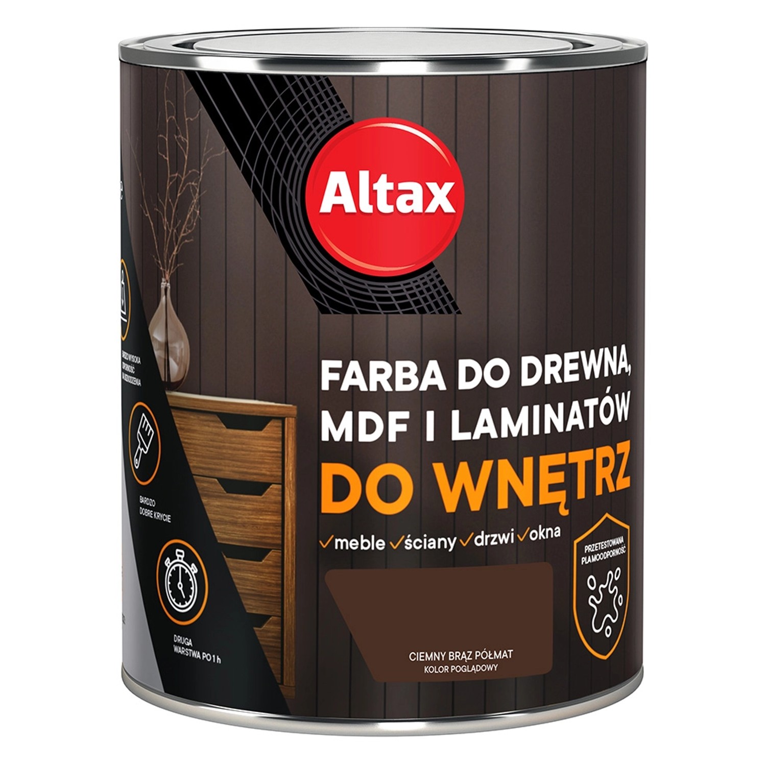 Фото - Лаки й лазурі Altax Farba do drewna  do wnętrz ciemny brąz 750 ml 