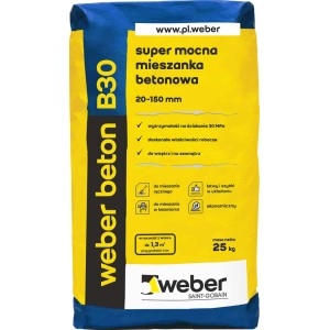 Worek Weber Beton B30, żółto-niebieski cement betonowy do użytku wewnątrz i na zewnątrz.