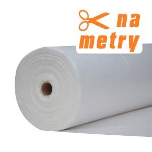 Rolka białej folii/włókniny, cięta na wymiar w razie potrzeby.