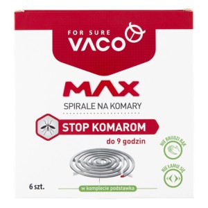 Vaco Max spirale na komary, 6 sztuk, ze stojakiem. Skuteczna ochrona przed komarami do 9 godzin.