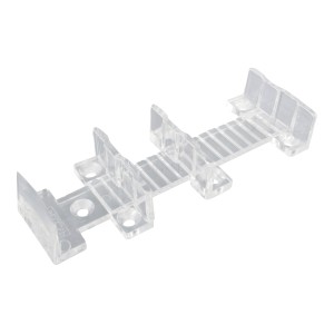 Zbliżenie na przezroczystą, plastikową szynę prowadzącą t.b.t.