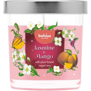 Świeca zapachowa Jasmine & Mango w szkle z kwiatowym dekorem.