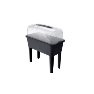 Antracytowy zestaw podwyższonej grządki 4 w 1 z przezroczystą pokrywą do uprawy roślin.