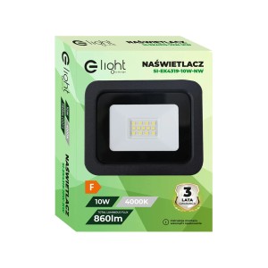 Opakowanie naświetlacza LED, 10W, 4000K, 860lm, z 3-letnią gwarancją.