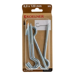 Haki Koelner 8x120mm, zestaw 4 szt. Metalowe haki ścienne z gwintem.