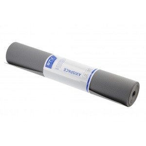 Szara mata antypoślizgowa do szafek kuchennych, zwinięta.