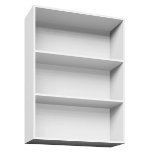 Biała półka do przechowywania t.b.t. z trzema przegródkami.