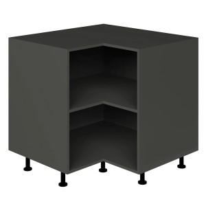 Szara szafka narożna dolna z dwiema półkami, część kategorii szafek do przechowywania.