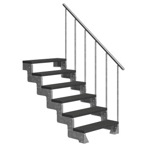 Schody zewnętrzne Dolle Gardentop z 6 stopniami w kolorze antracytowym i aluminiową poręczą.