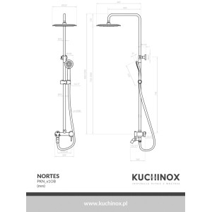 Kuchinox Kolumna prysznicowa Nortes z baterią i ruchomą wylewką złota