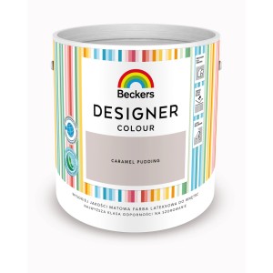 Wiadro z farbą z napisem Beckers Designer Colour Caramel Pudding.