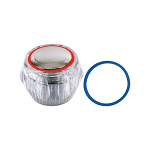 Przezroczysta rączka zamienna z chromowaną nakładką i pierścieniem uszczelniającym do armatury.