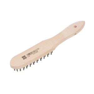 Szczotka druciana LUX, 6-rzędowa, z drewnianą rączką do czyszczenia i odrdzewiania drewna i metalu.