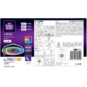 KingBerry Lampowentylator ZARVIK 36W CCT+RGB śr. 60 cm czarny